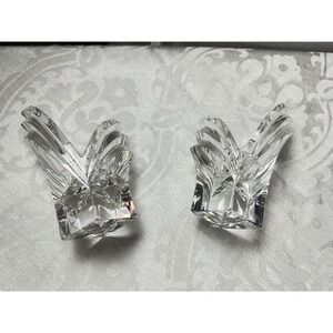 Pair of Modern Crystal Glass Leaf‎ Design Tealight Candle Holders